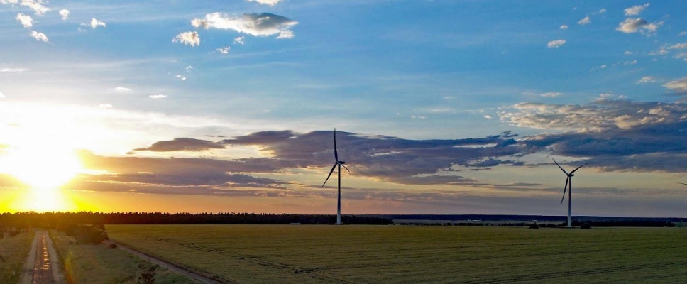 Yaloak South Wind Farm as the sun goes down