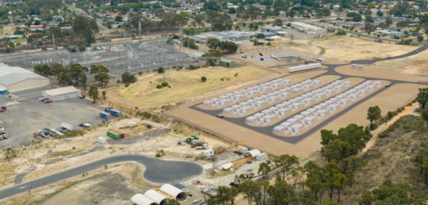 Future Bendigo BESS Site - artist's impression of large fields with a section occupied by large batteries.